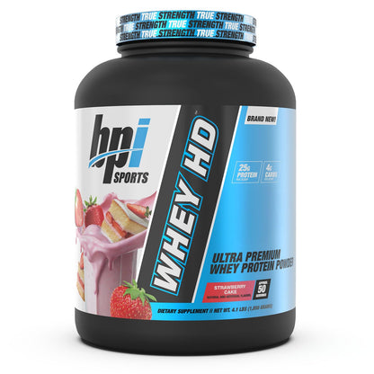 BPI Sports | Whey HD Ultra Premium Protein Powder | 50 ser (Pastel de Fresa)