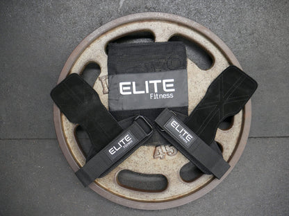 Elite Fitness Calleras de Cuero para Gimnasio, Protectores de Mano Tipo Straps, Ideales para Crossfit y Levantamiento de Pesas (Negro)